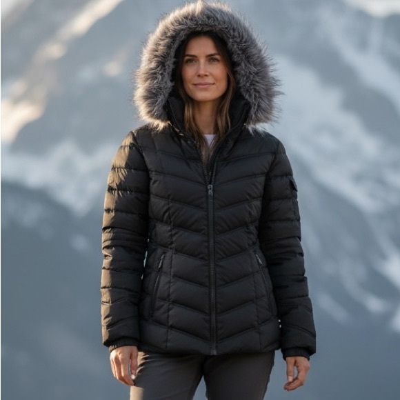 Nautica Jackets & Blazers - Nautica Women's Black Puffer Jacket with Faux Fur Hood large